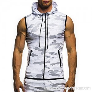 Hooded Sports T Shirt Donci Zipper Strap Camouflage Printed Tees Slim Fit Casual Sports Summer New Men's Tops White B07Q35L4NB